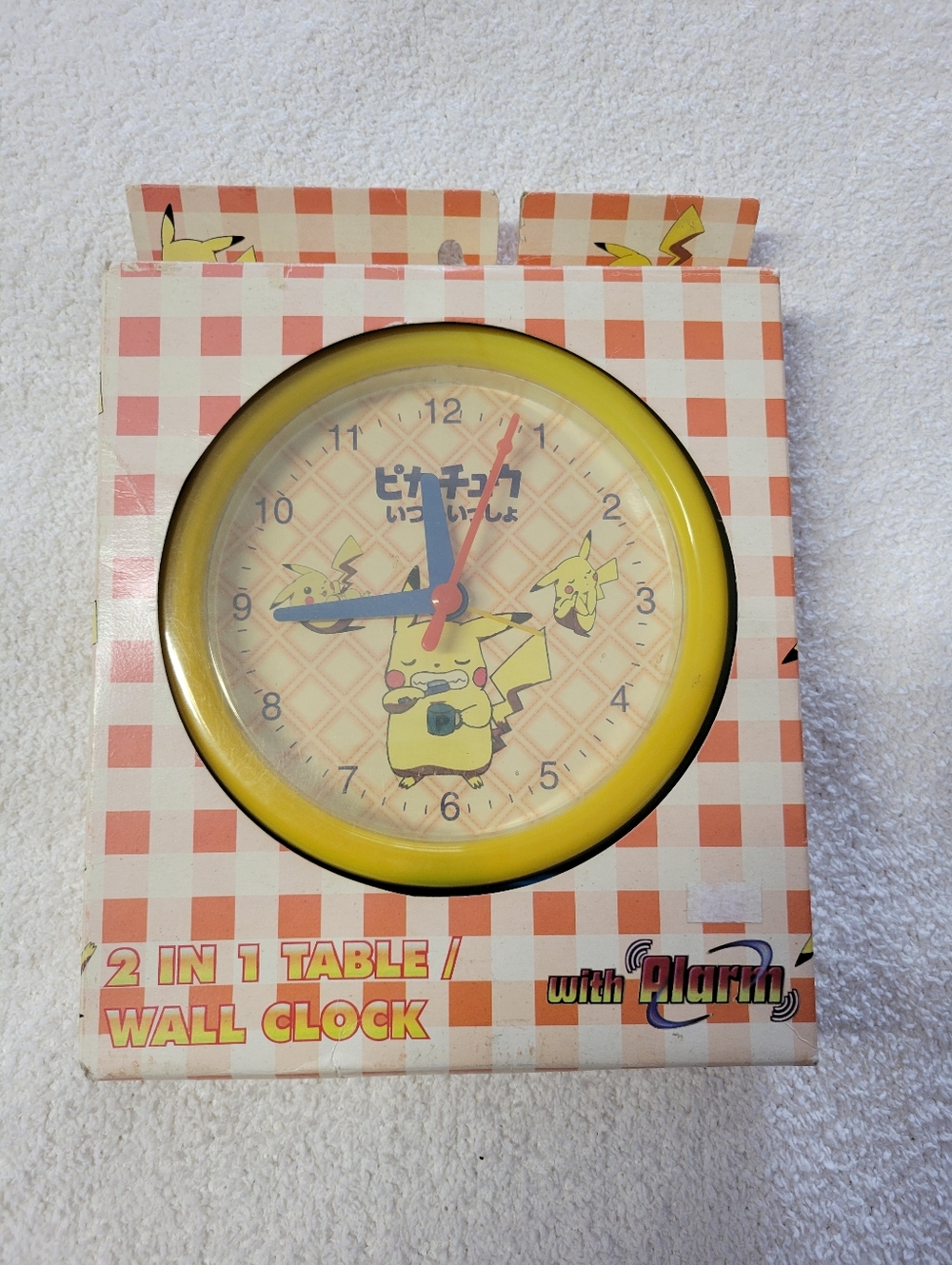 Vintage Pokemon Pikachu Wall Table Clock with Alarm Japanese Tested NEW Sealed